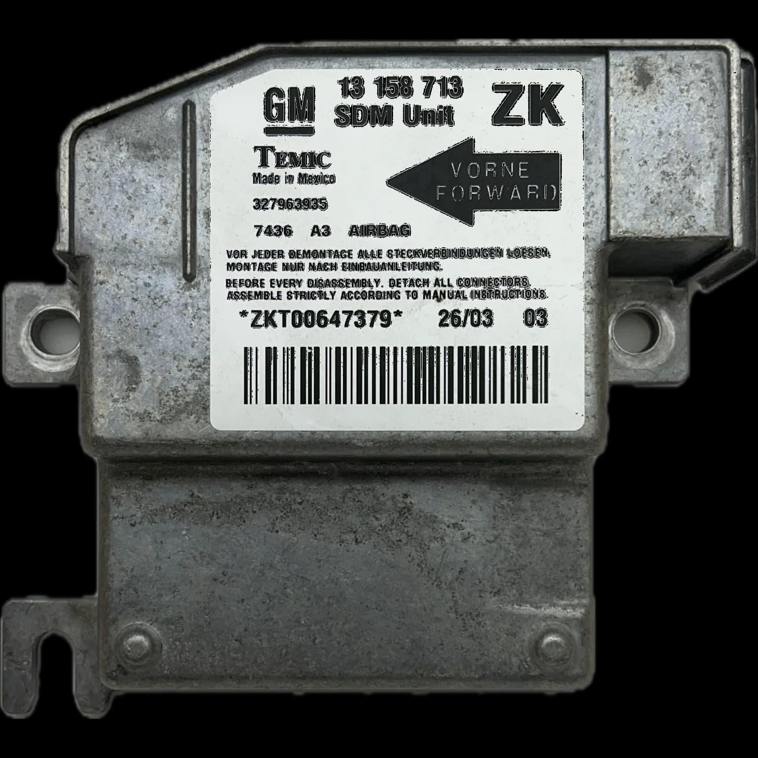 Calculateur airbag 13158713ZK, Étiquette