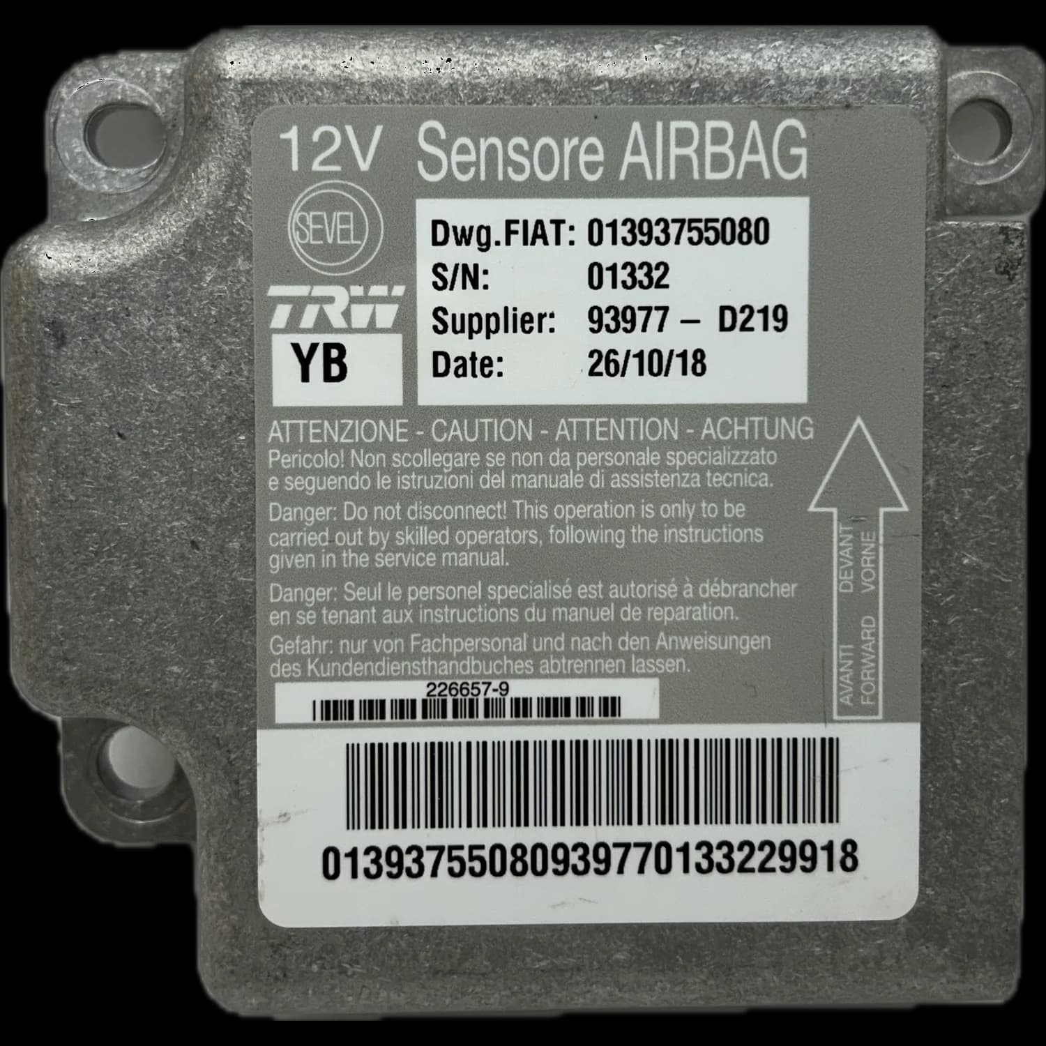 Calculateur airbag 01393755080, Étiquette