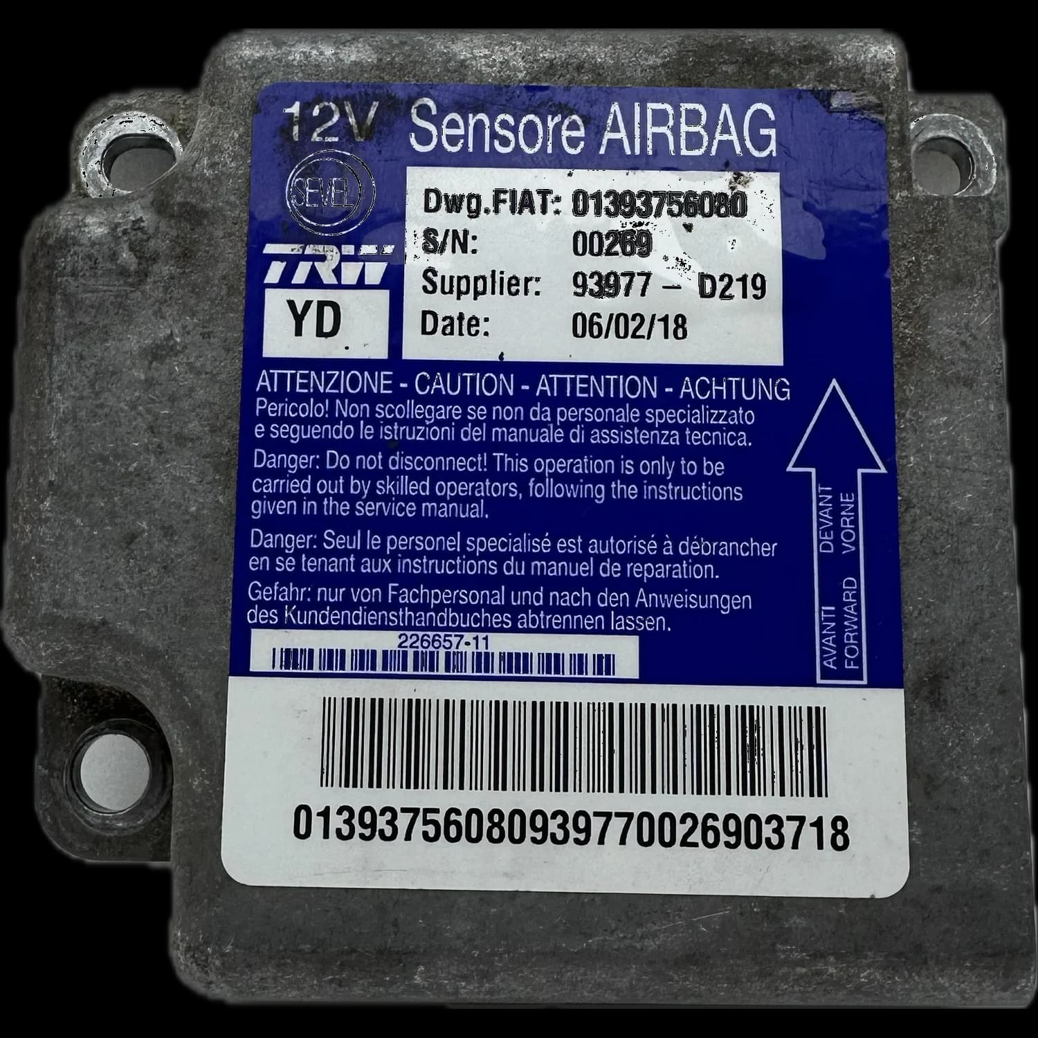 Calculateur airbag 01393756080, Étiquette