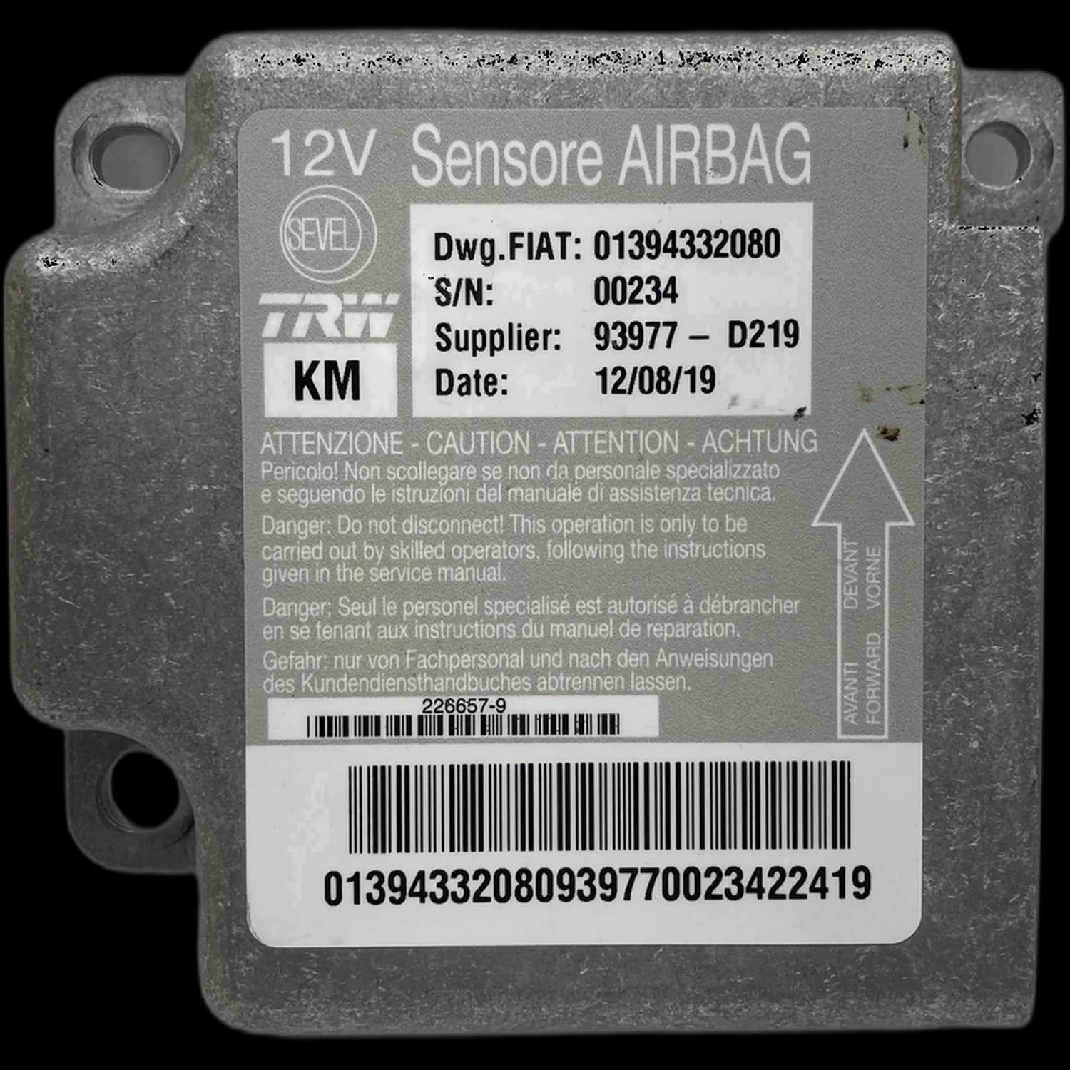 Calculateur airbag 01394332080, Étiquette