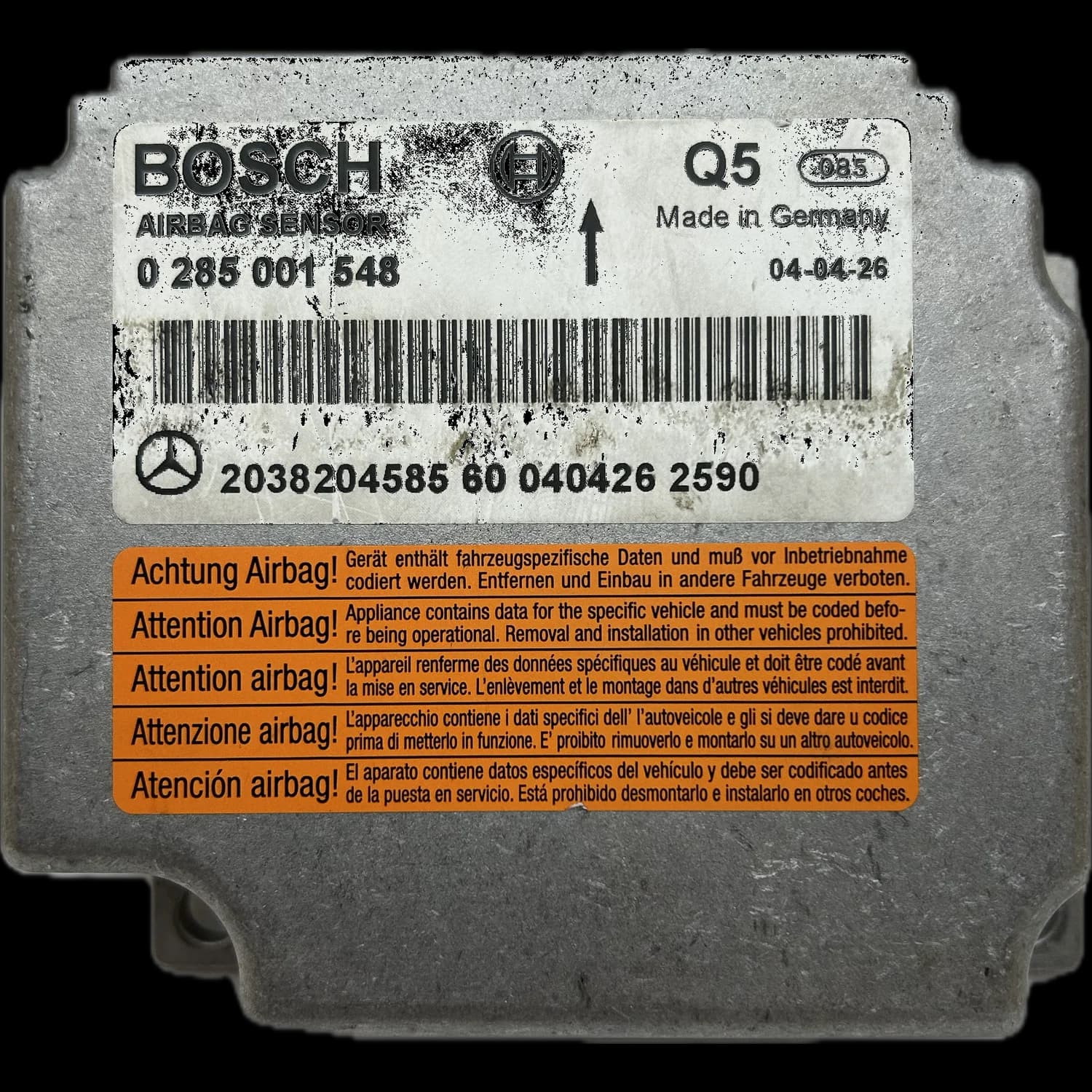 Calculateur airbag A2038204585, Étiquette