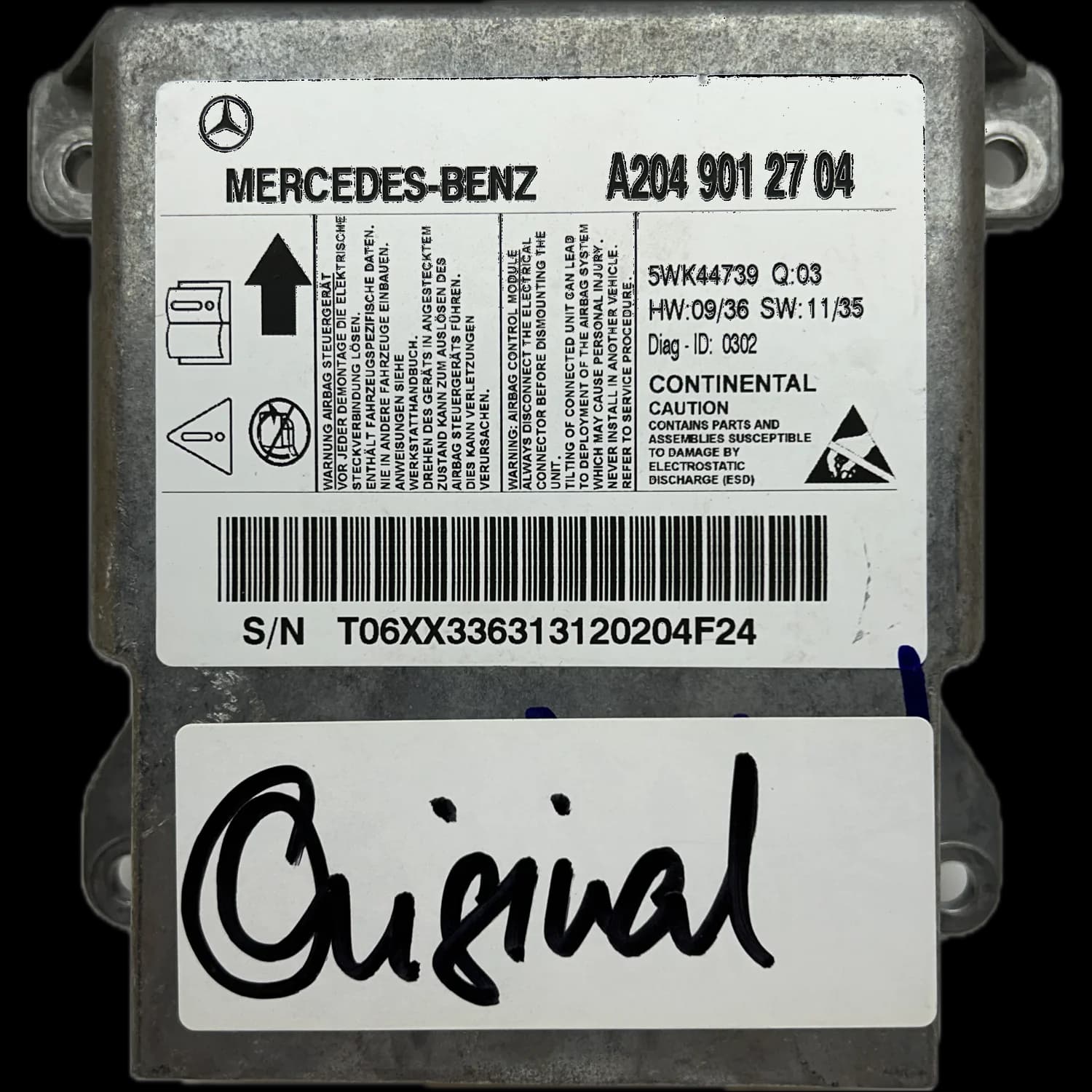 Calculateur airbag A2049012704, Étiquette