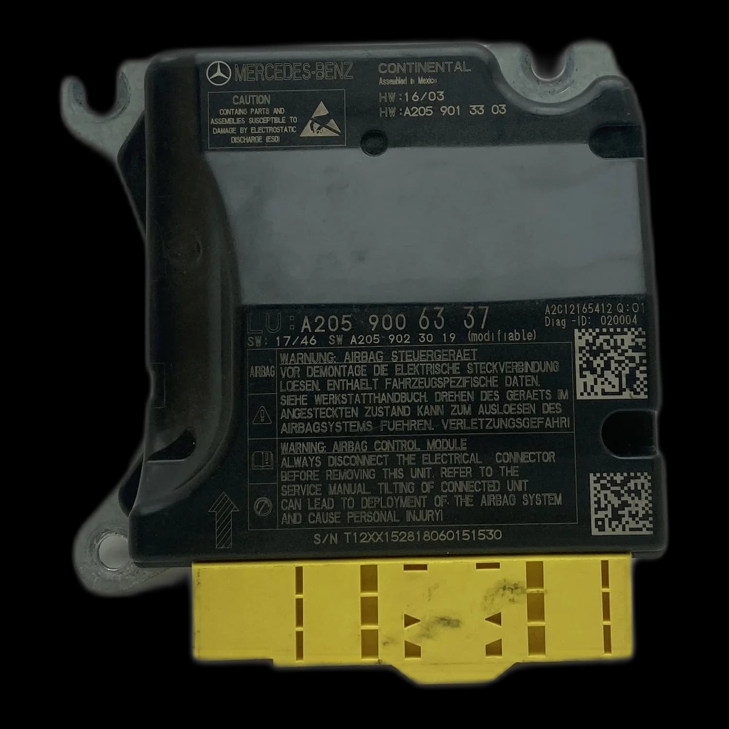 Calculateur airbag A205 900 63 37, Étiquette