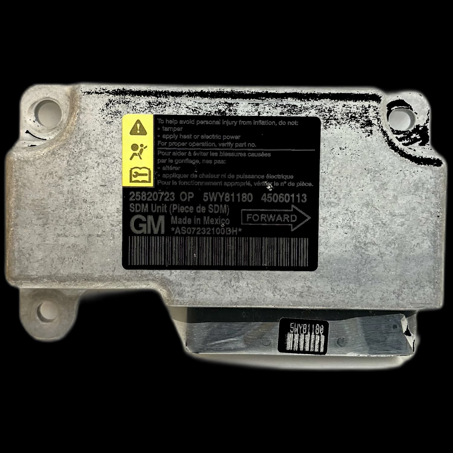 Calculateur airbag 25820723 OP, Étiquette
