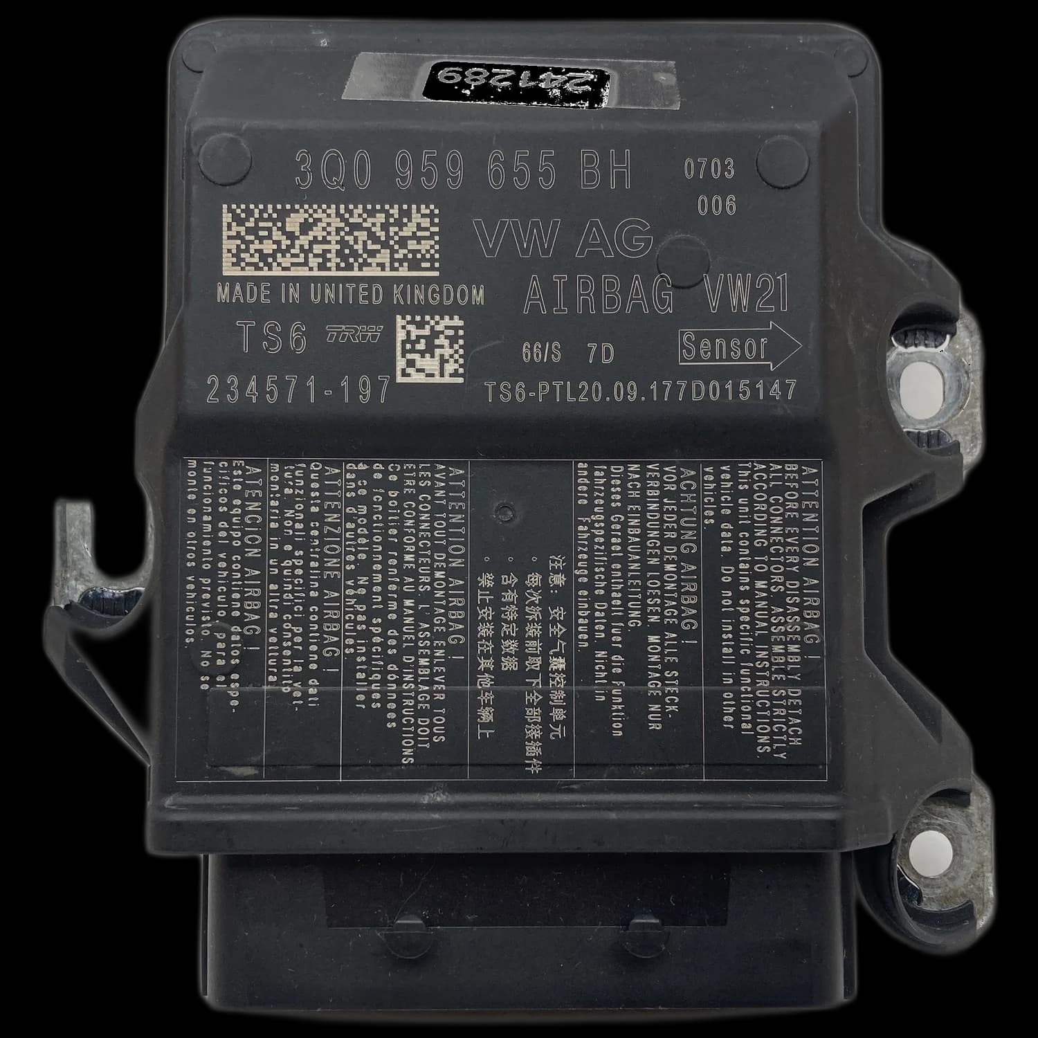 Calculateur airbag 3Q0 959 655 BH, Étiquette