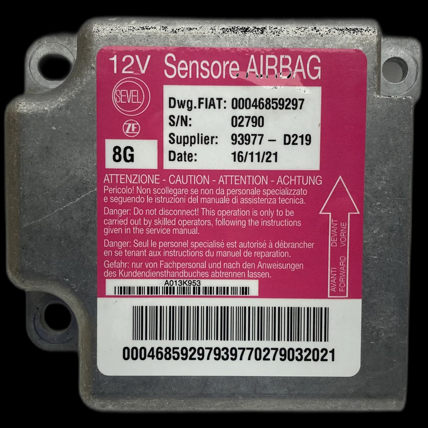 Calculateur airbag 00046859297, Étiquette