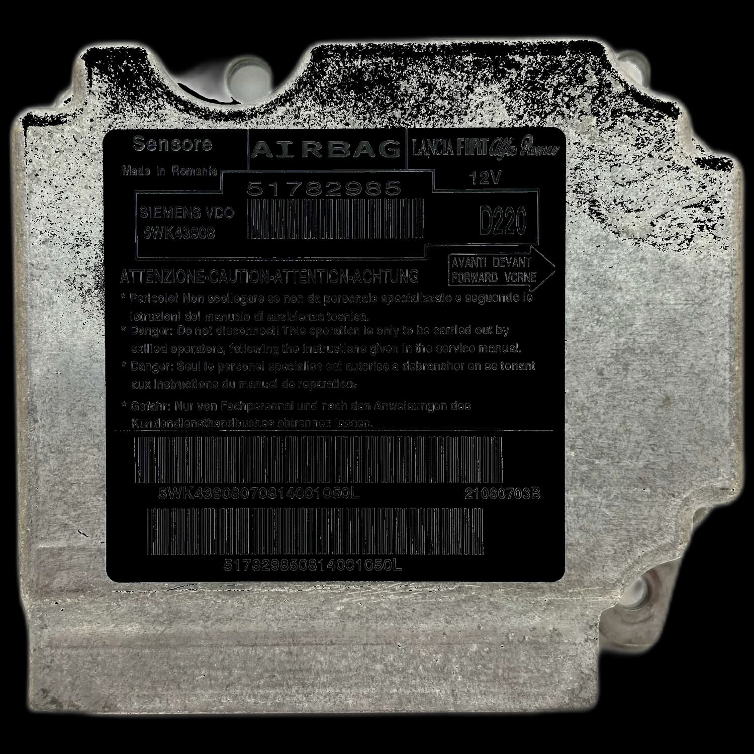 Calculateur airbag 51782986, Étiquette
