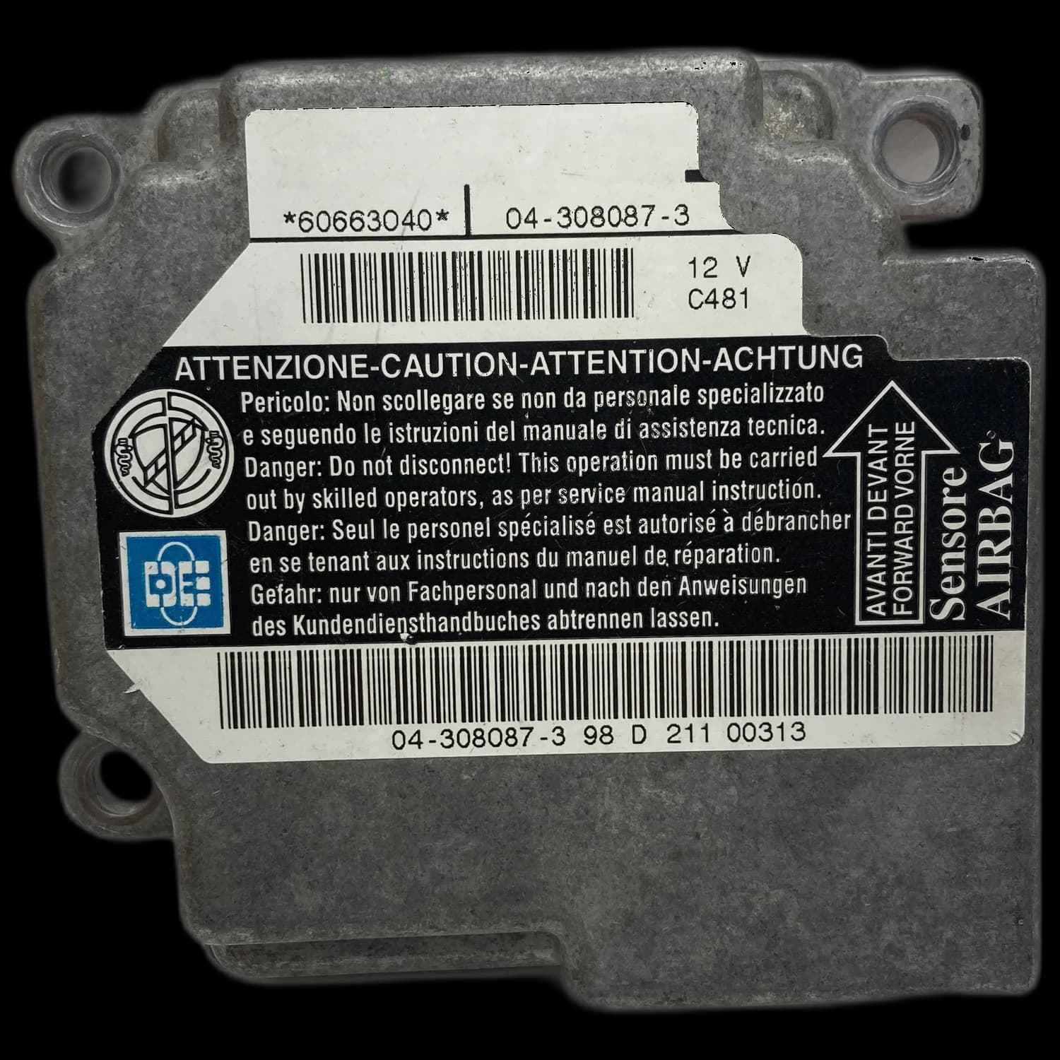 Calculateur airbag 60663040, Étiquette