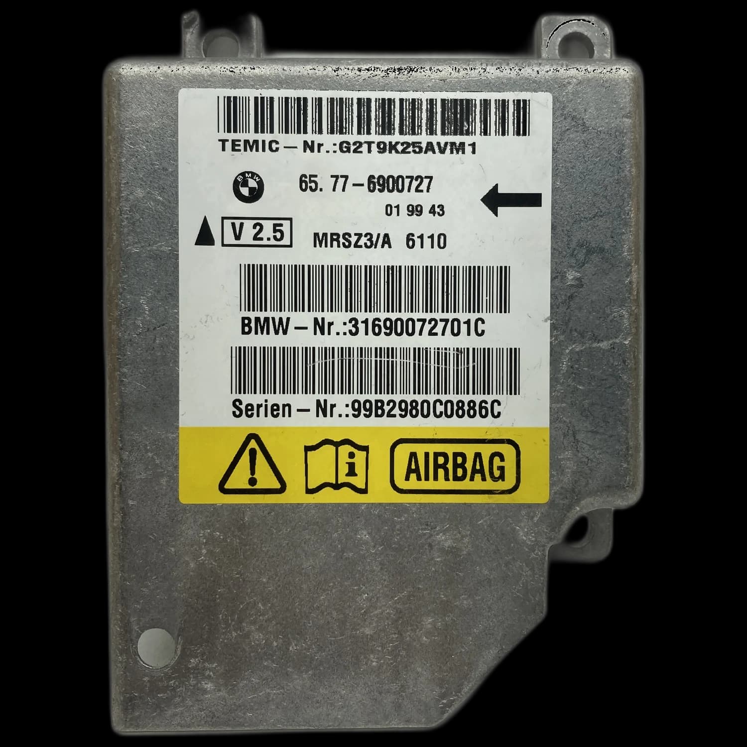Calculateur airbag 65.77-6900727, Étiquette
