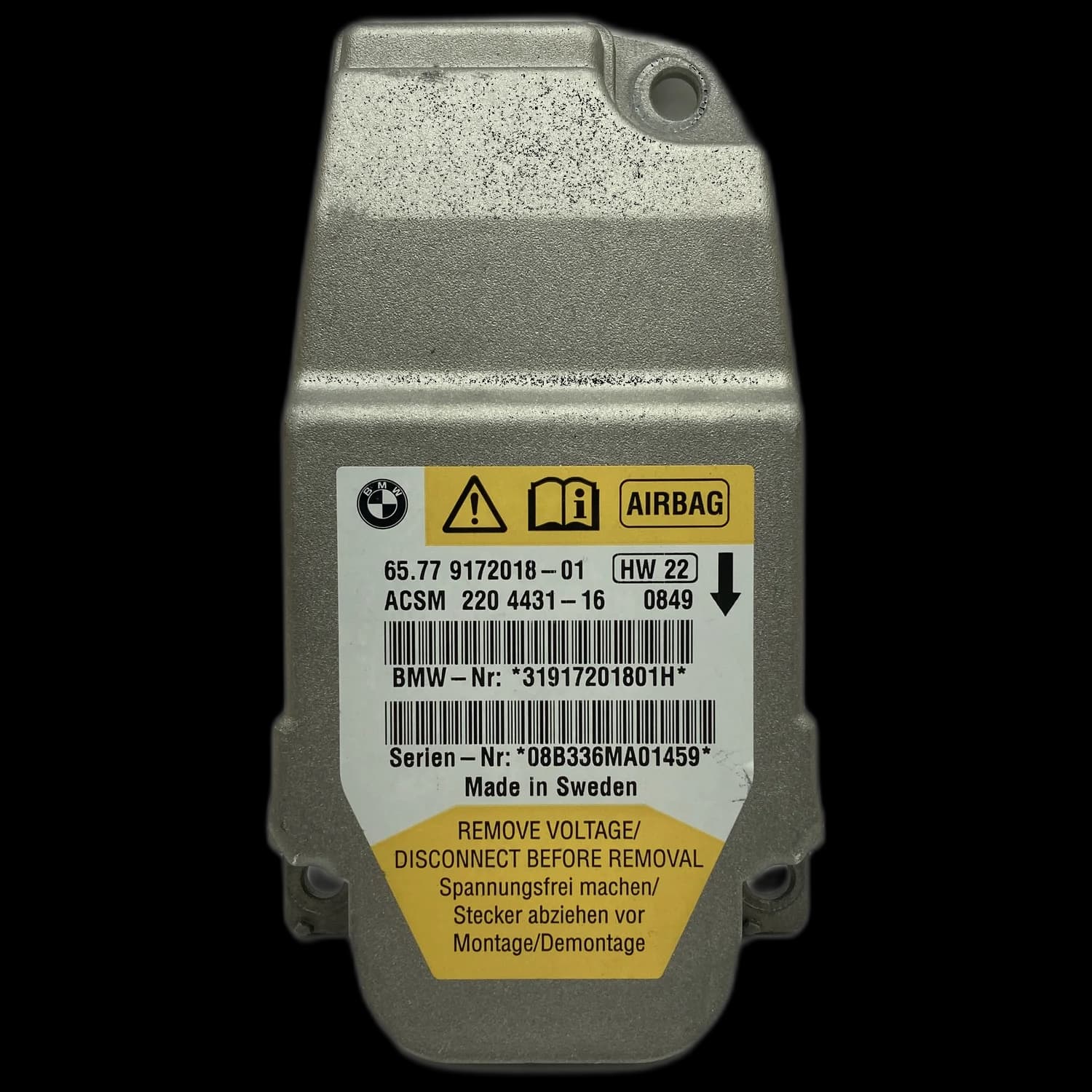 Calculateur airbag 65.77 9172018-01, Étiquette
