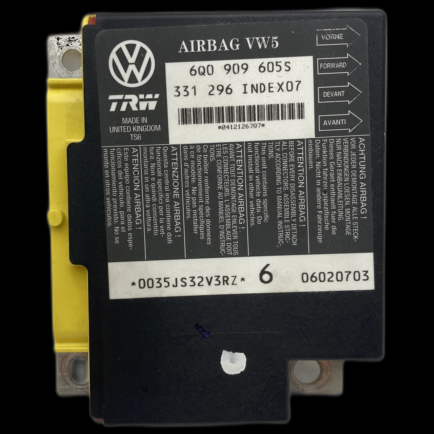 Calculateur airbag 6Q0 909 605S, Étiquette