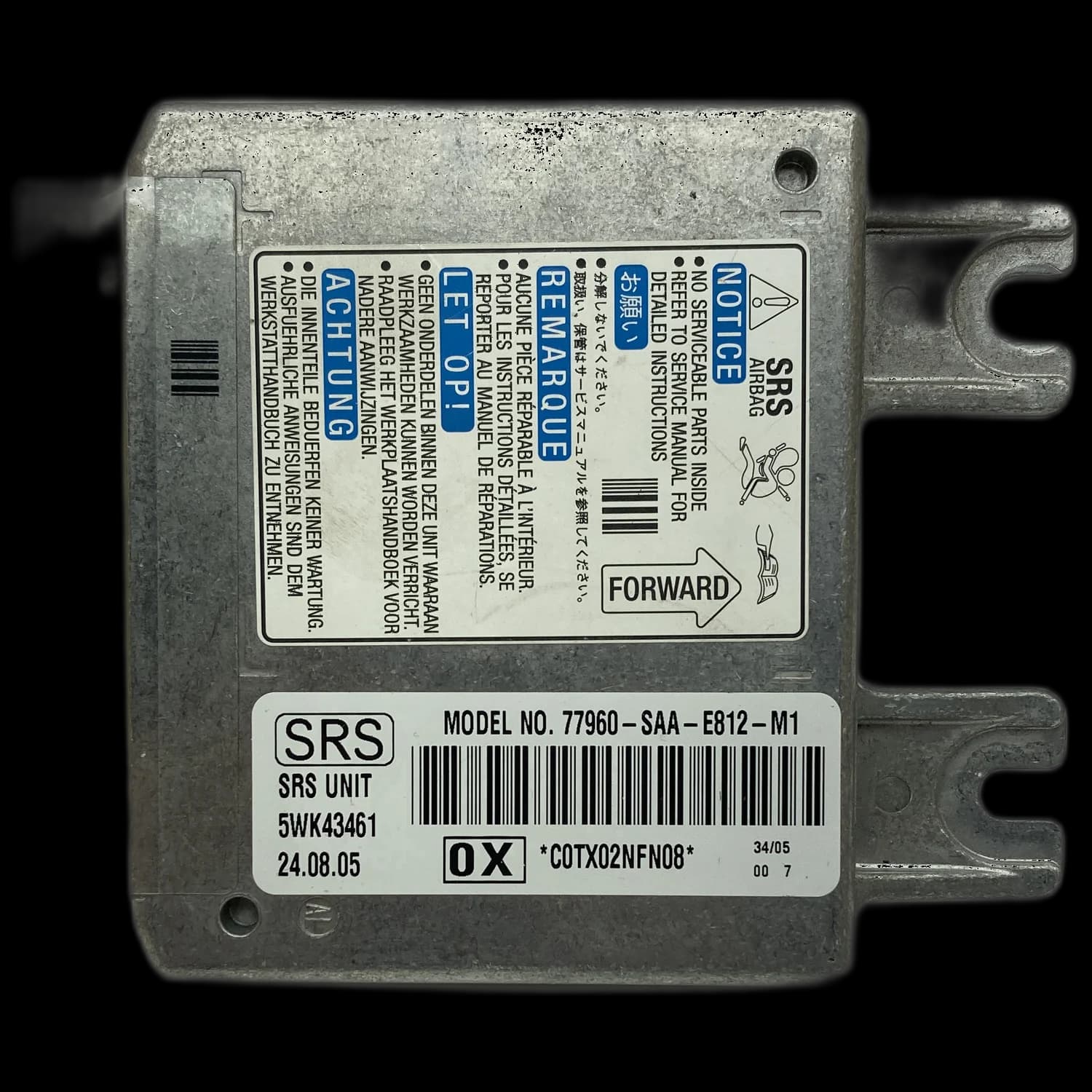 Calculateur airbag 77960-SAA-E812-M1, Étiquette