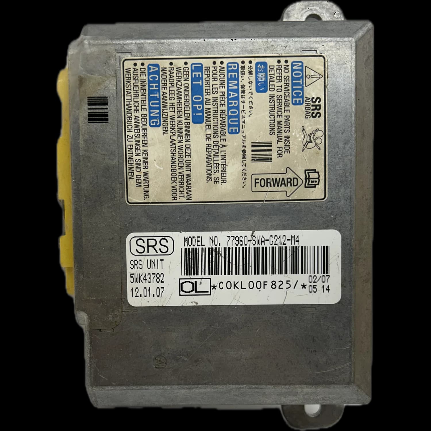 Calculateur airbag 77960-SWA-G212-M4, Étiquette