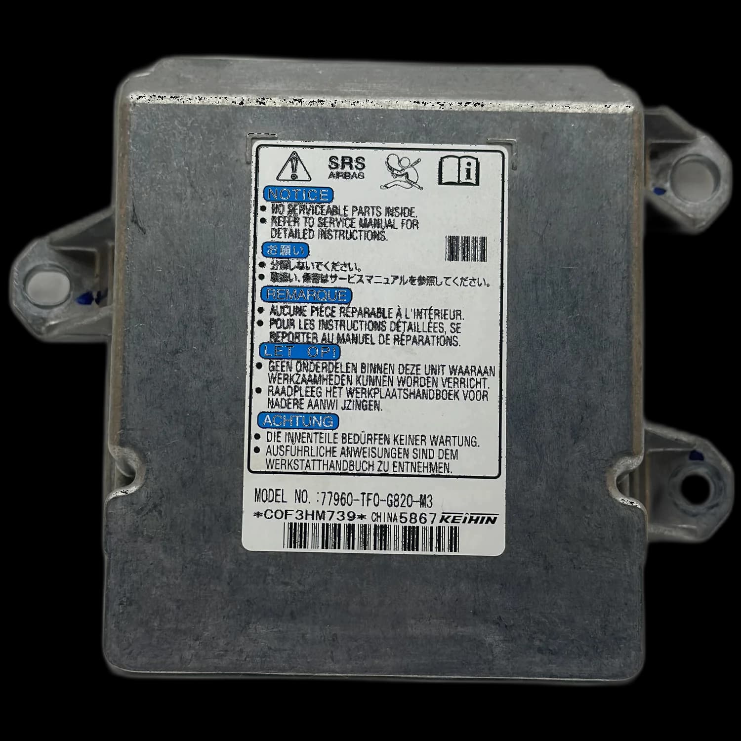 Calculateur airbag 77960-TF0-G820-M3, Étiquette