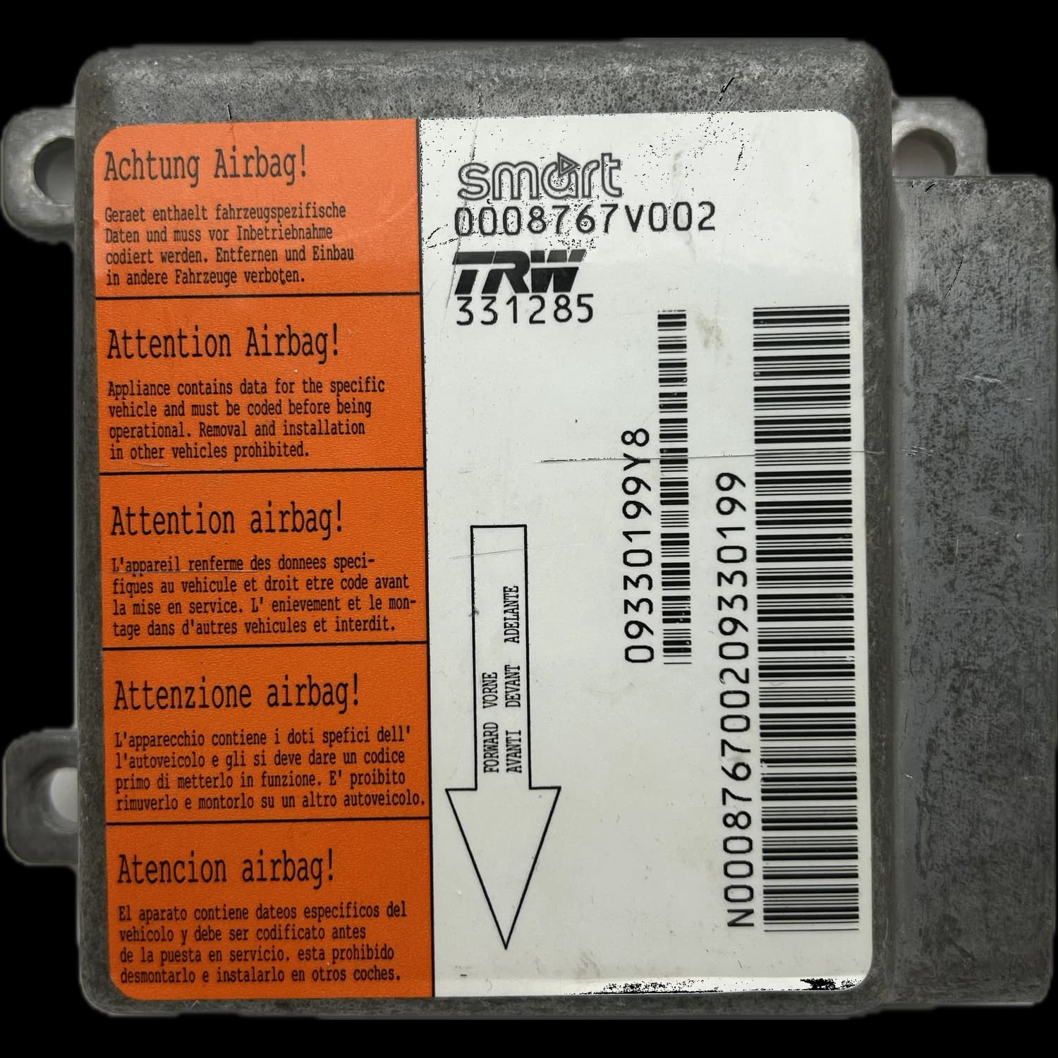Calculateur airbag 0008767V002, Étiquette