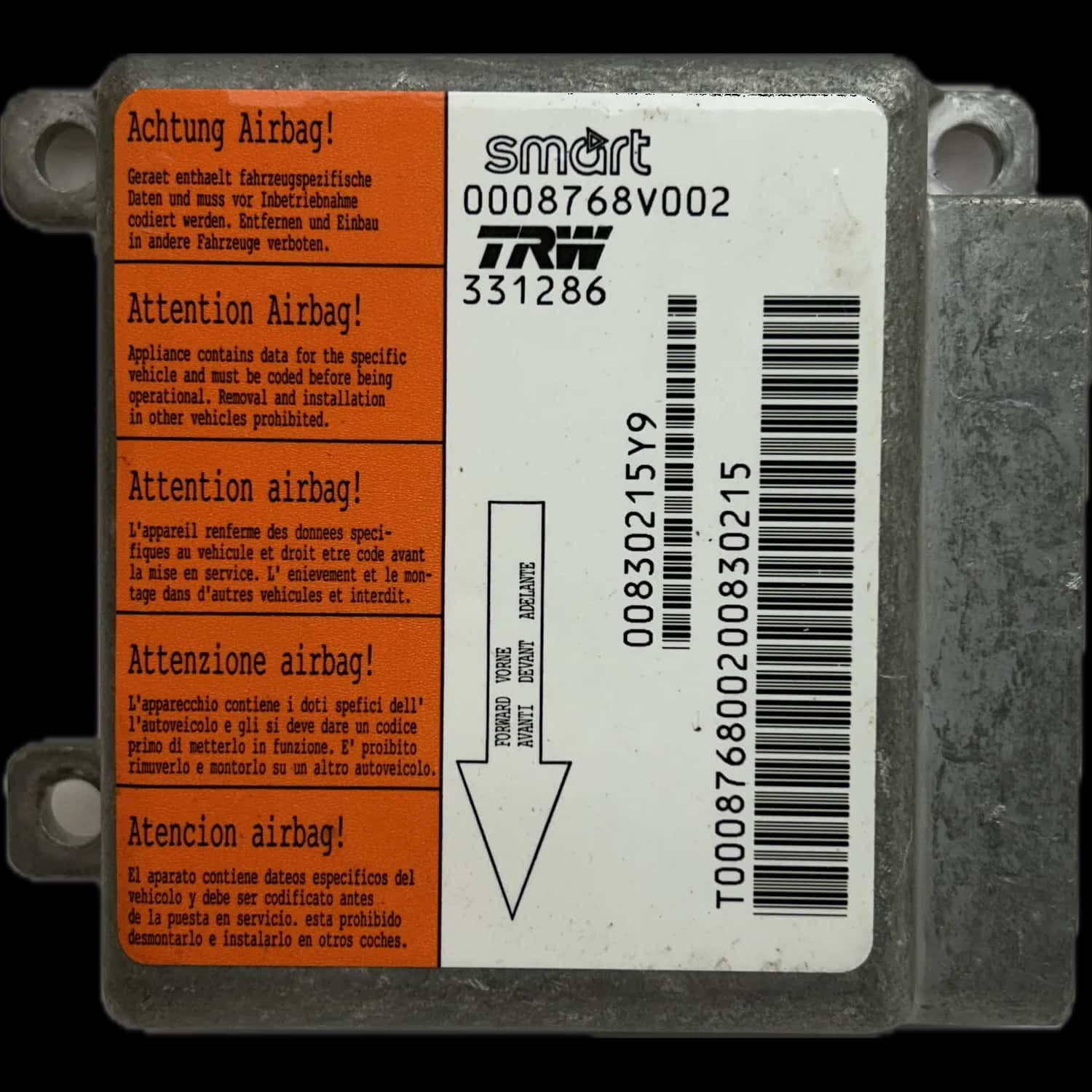Réparation du calculateur airbag Smart Roadster C452