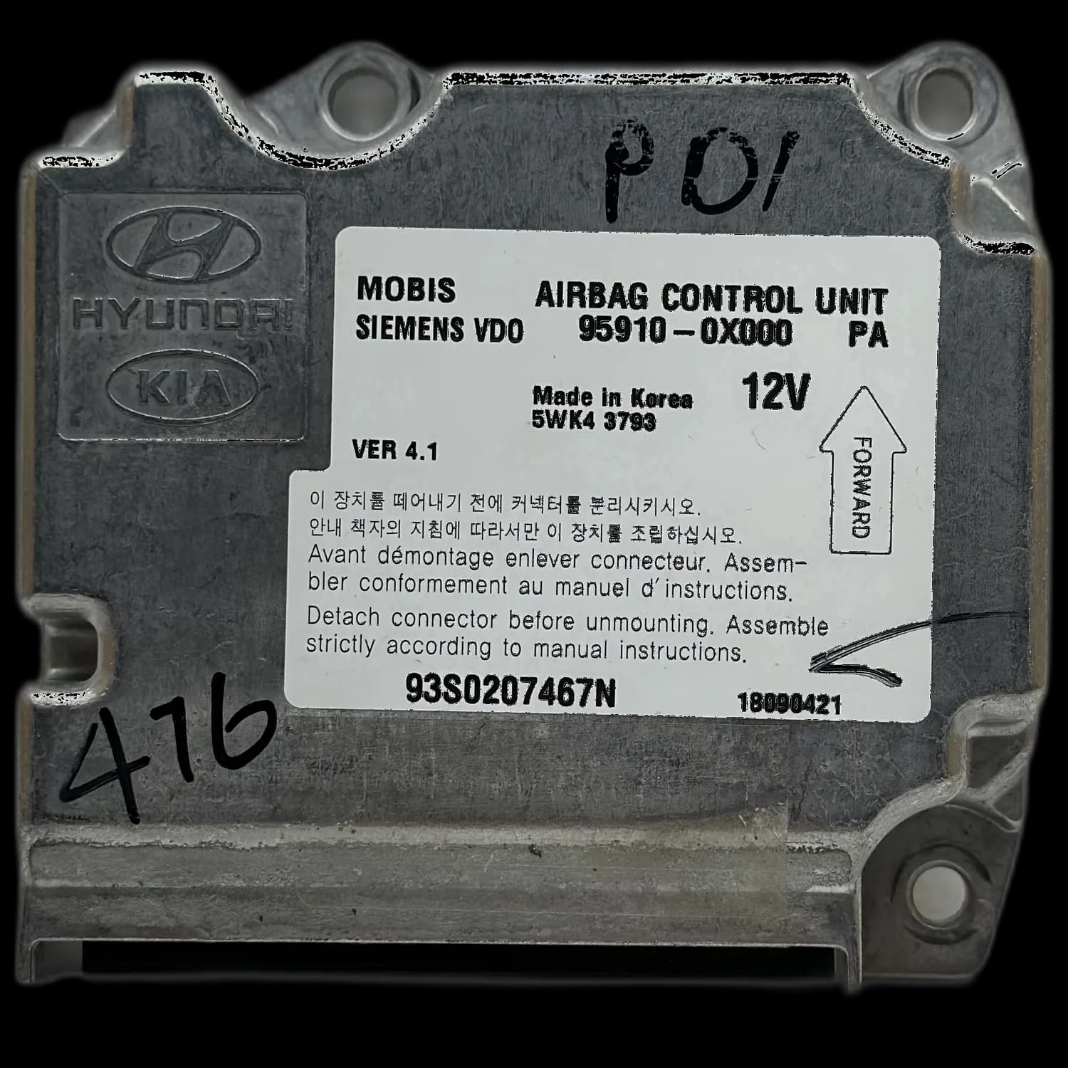 Calculateur airbag 95910-0X000, Étiquette