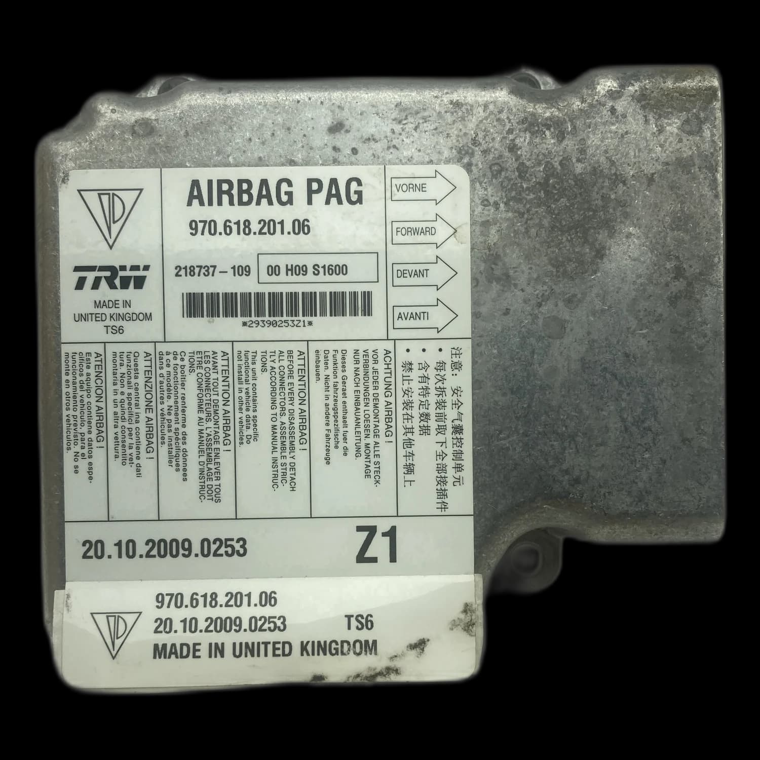 Calculateur airbag 970.618.201.06, Étiquette